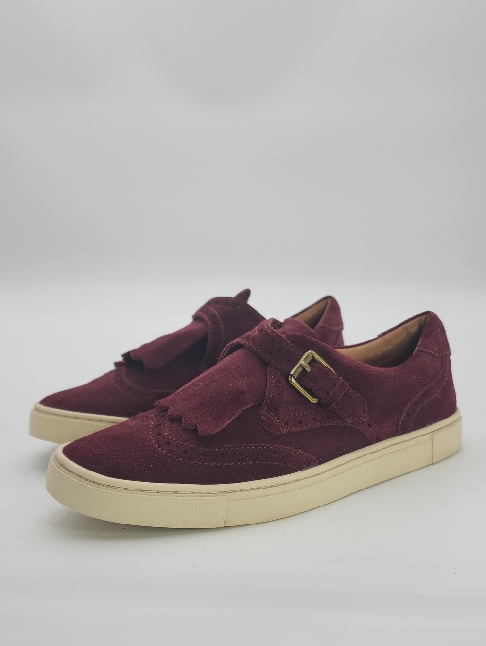 FRYE Gemma Kiltie Burgundy Suede Monk Strap Slip-On Loafer Sneakers Size 7M